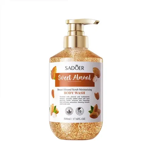 Sweet Almond Scrub Moisturizing Shower Gel - Gentle Cleanser with Moisturizer, Smoothing Brightening Body Wash for Nourished Skin, Ideal Bath & Body Care Gift, Hydrating