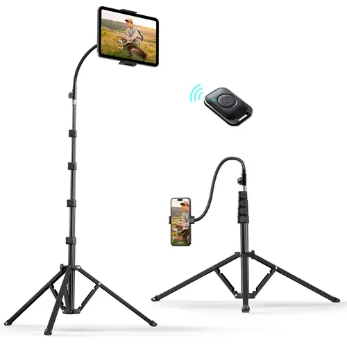 【DealsForYouDays】Weilisi Heavy Duty Tablet Tripod Stand 82” Tall, Floor Stand with Remote and Adjustable Gooseneck for Watching/Stream/Recording, Tripod for iPad Pro 12.9”/Kindle/iPhone, and All 4.5-13” Tablet/Phone