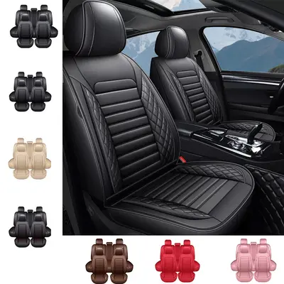 OTOEZ PU Leather 5-Seat Full Car Seat Cover Set with Headrests, Lumbar Support, Waterproof Design, Universal for Sedans, SUVs, Car Seat Protectors Car Seat Decorative car accessories for girls