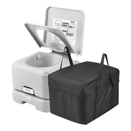 VEVOR Portable Toilet - Camping Accessories, Leak-Proof Travel Essential for Child Travelers, 3.2 Gal Tanks, Push-Button Pressurized Flush, Odor-Reducing Design, Straight Outlet, Sliding Seal, Removable Washable Parts, Portable Storage Bag