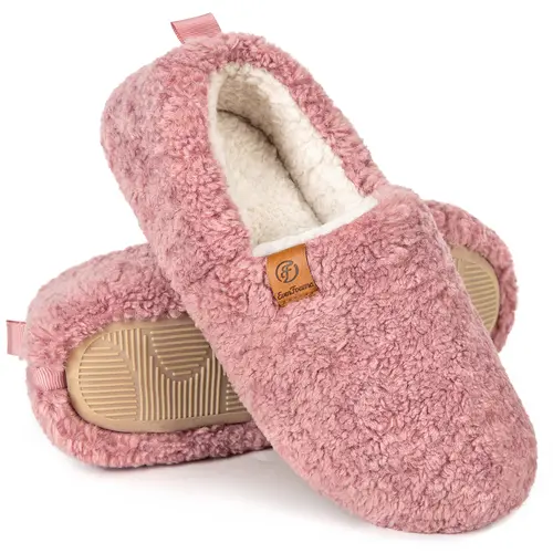 EverFoams Women’s Cozy Slippers – Soft Curly Memory Foam House Shoes, Lightweight Classic Slide with Polar Fleece Lining