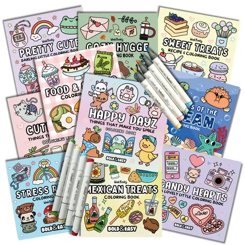 3 Coloring Books + 8 Ohuhu Markers - Build Your Own Coloring Book Bundle by Wook Books