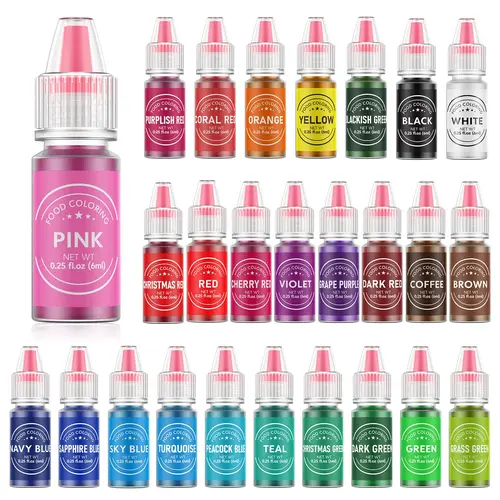 Food Coloring Set - 26 Vibrant Liquid Bottles (0.25 Fl. oz/6 ml Each), Food Grade Dye for Baking Supplies, Icing, Fondant, Bake Nata Kit