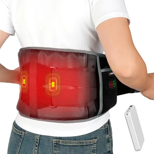 Comfytemp Cordless Heating Pad for Back (Up to 58in) with Adjustable Strap, 3 Heating Levels, 3 Vibration Massage, Electronic Assisted Ergonomic Back Pain Relief, Fatigue Recovery Self Care Products for Anytime Anywhere Use
