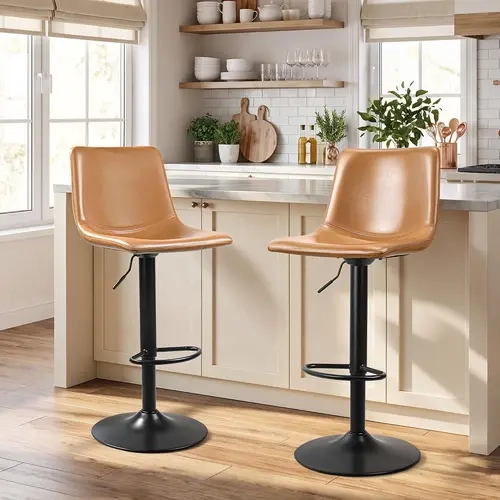 PUKAMI Adjustable Swivel Barstools Set of 4 - Ergonomic PU Leather Modern Counter Height 360-Degree Rotating Chairs with Back, Footrest, 17.7" Metal Durable Large Base, 350 LBS Heavy Duty Capacity, Assembly Required for Home Bar Kitchen Island