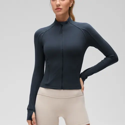 CRZ YOGA Butterluxe Womens Cropped Slim Fit Workout Jackets - Weightless Track Athletic Full Zip Jacket with Thumb Holes