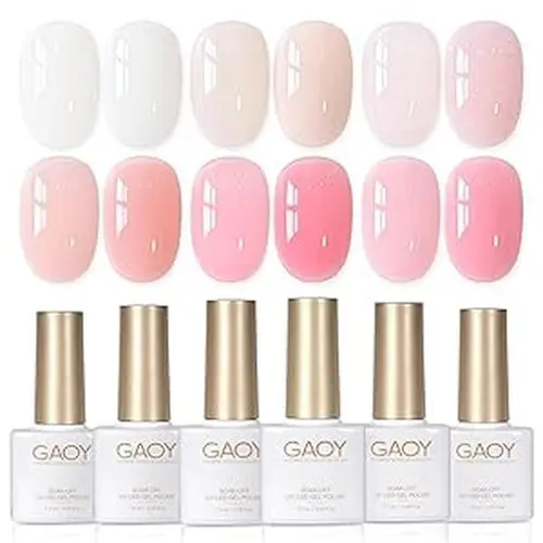 GAOY 6 Colors Rubber Base Gel Set, Jelly Builder Base Nail Gel Nude Sheer White Pink, 2-in-1 Soak Off Nail Strengthener, Blush Jelly