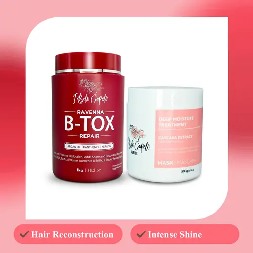 Belli Capelli Ravenna 1300ml Haircare Set - B-Tox Treatment, Venice Cassava Extract Mask, Nourishing Keratin, Argan Oil Strengthening Hair Solution for Adults, Bleach Damage Fix, Damaged Hair Repair, Anti-Frizz
