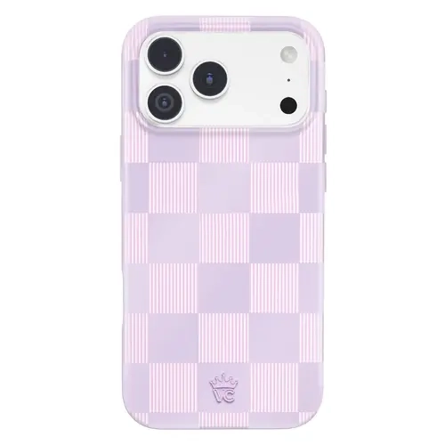 Velvet Caviar Lilac Vibe Checkered Wireless Magnetic Cellphone Case Cover - Cute, Shockproof, Raised Bezels, Drop Protection, Scratch Resistant, Polycarbonate Phone Accessory for iPhone 15, 15 Pro, 16, 17, 18 Series & More