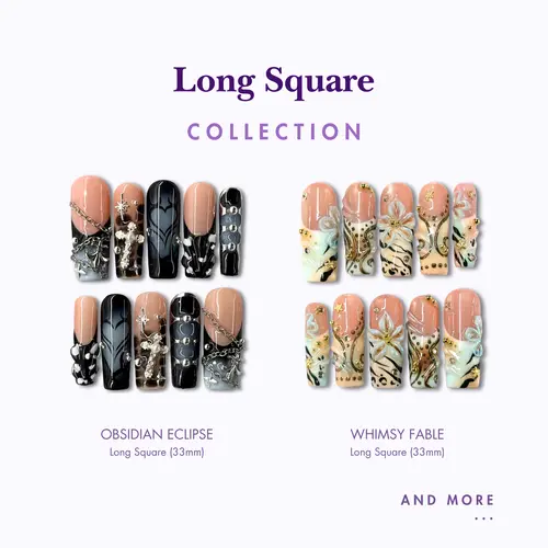 NailPhoria LONG SQUARE Collection - Handmade Press-On Nails | Reusable, Salon-Quality, Long-Lasting, Glossy Design