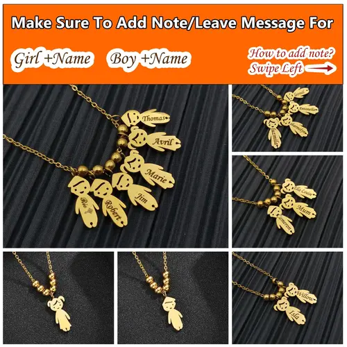 Happy Mother's Day Best Gift For Mom AS2021 Stainless Steel Boys Girls Names Engraved  Necklace DIY Engraved Children's Pendants Family Necklace Personalized Gift