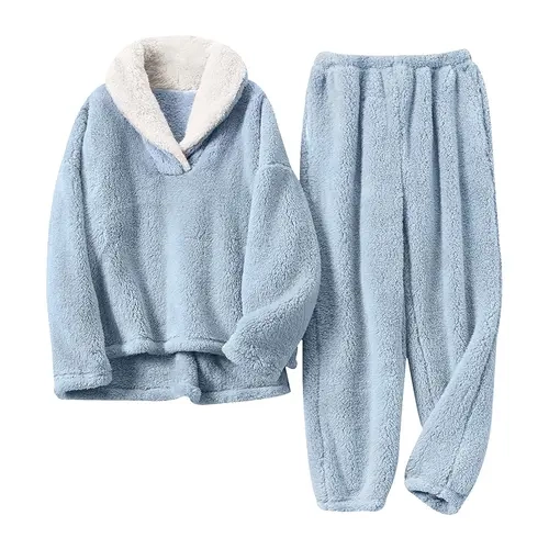 Molitree Women's Fluzzy Sherpa Fleece Pajamas Warm Pullover Lapel Sleepwear Sets Loungewear Pjs Winter Long Sleeve