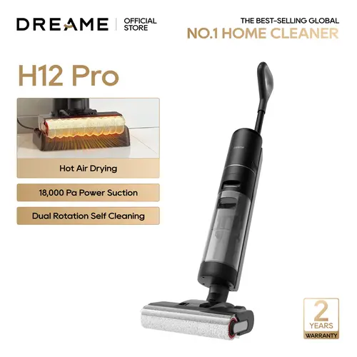【Super Brand Day】DREAME H12 Pro Select Vacuum Mop, Wet Dry Vacuum Cleaner, Smart Floor Cleaner Cordless Vacuum and Mop for Hard Floors, One-Step Edge to Edge Cleaning with Hot Air Drying Black