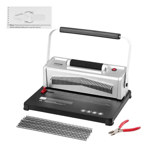【toolupgrade】VEVOR Manual Coil Spiral Binding Machine with Electric Binding, 46-Holes Punch, 500 Sheets Capacity, Adjustable Edge Guides, Carbon Steel Blades, Cast Iron Base, Easy to Operate, Not Easily Cracked, 100pcs 5/16'' Spines for Letter/A4/A5 Sizes