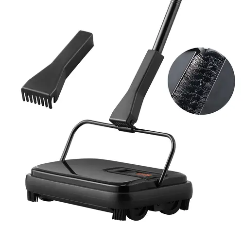 【toolupgrade】VEVOR Manual Carpet Sweeper - Non-Electric Floor Cleaning Tool with 7.87in Path, 300ml Dustbin, Comb, Backward Motion for Tight Corners, 180° Tight Turns, Quick & Quiet Cleaning, User-Friendly Design for Home