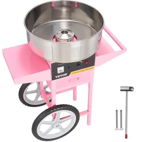 VEVOR 1050W Commercial Electric Cotton Candy Machine with Cart, Stainless Steel Bowl, Sugar Spoon, Candy Box, Voltage Gauge & Drawer, Temp Control 149℉ to 473℉, Ideal for Kids, Carnivals, Festivals