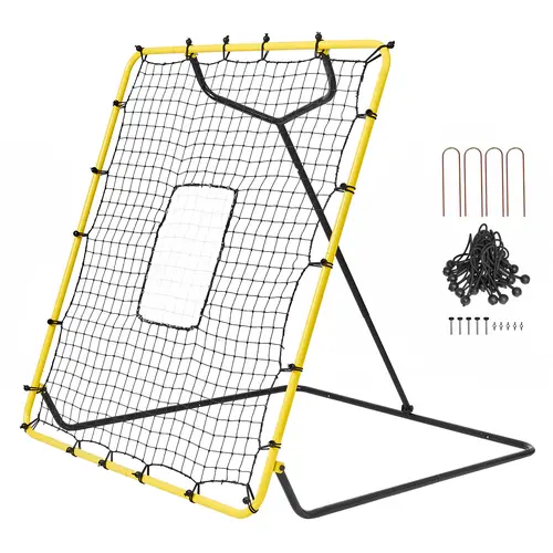 VEVOR 4x4.5 ft Flat Baseball/Softball Rebounder Net for Beginners, 4 Adjustable Angles for Pitch Reps, Q195 Steel Frame, UV-Resistant PE Net, Pitching Target, Compact Storage, Easy Assembly, 16.7 lbs for Outdoor Solo Training