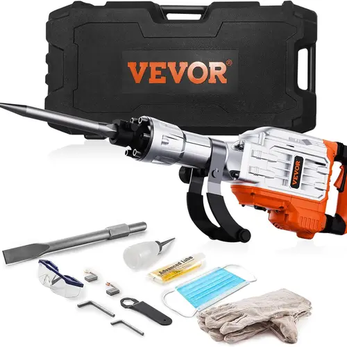 【toolupgrade】VEVOR Heavy Duty Industrial Electric Demolition Jack Hammer, 3500W Cool-Running Aluminum Body Power Tool, 1900 BPM Concrete Breaker, 2pcs Chisels + Gloves, 360° Swiveling Front Handle for Trenching, Hole Breaking, Cool‑Running Motor, Double S