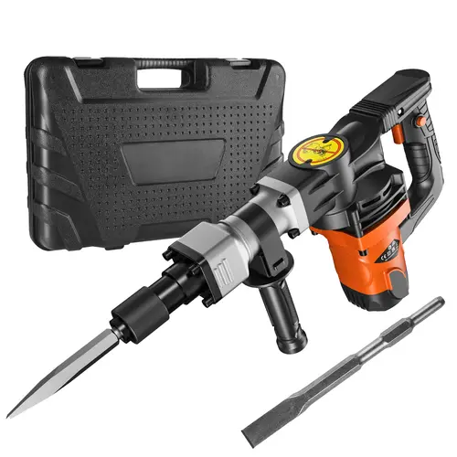 VEVOR 1400W Motor Corded Electric Heavy-Duty Industrial Demolition Hammer Jack Concrete Breaker Power Tool, 360° Rotatable Handle, Alloy Chuck, 2 Chisels + Glove, Shock-Absorbent Design, Spring-Safe Trigger, Storage Case for Construction, Trenching