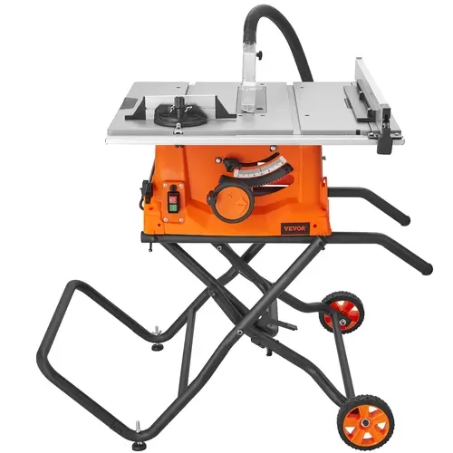 【toolupgrade】VEVOR 10" Compact 15-Amp Max Portable Jobsite Table Saw with Stand, 25-in Max Rip, 5000RPM Speed, 40T Saw Blade, Sliding Miter, Fence+Guide Rail, Dust Prevention, Security Shield for Wood Crafting, Furniture