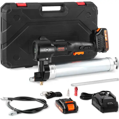 VEVOR Cordless Portable Grease Gun Power Tool - 20V 2.0Ah×2 Batteries, 2.0Ah Charger, 10,000 PSI, 39in Hose, LED Light, Grease Lock, 125g/4.4oz, Heavy Duty Electric Kit with Carrying Case, Built for Cars, Boats, and Machinery