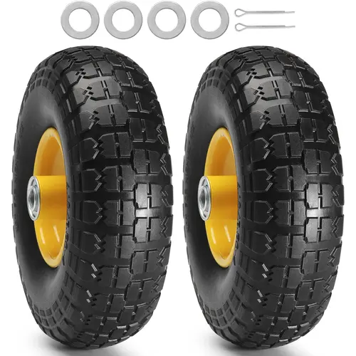 【DealsForYouDays】VEVOR 10 Inches Solid PU Run-Flat Tubeless Wagon Wheels - 2-Pack, 400 lbs Dynamic Load, 450 lbs Static Load, Deep Tread Patterns, Flat Free for Hand Truck, Towing Equipment, 12 Years Above Users