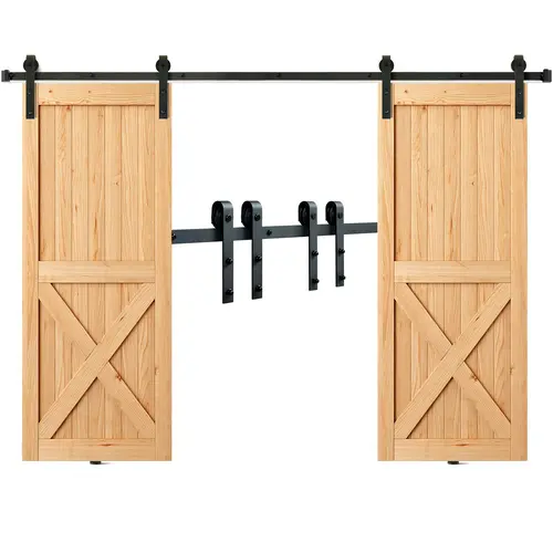 【toolupgrade】VEVOR Heavy Duty Carbon Steel Double Barn Door Hardware Kit, 330LBS Capacity, 2 x 4ft Sliding Barn Door Tracks, Powder Coat Fights Rust, 4 x Anti-Jumpers, Silent J-Shape Pulley for 3.7-4.3ft Wide 1.3"-1.8" Thick Panels