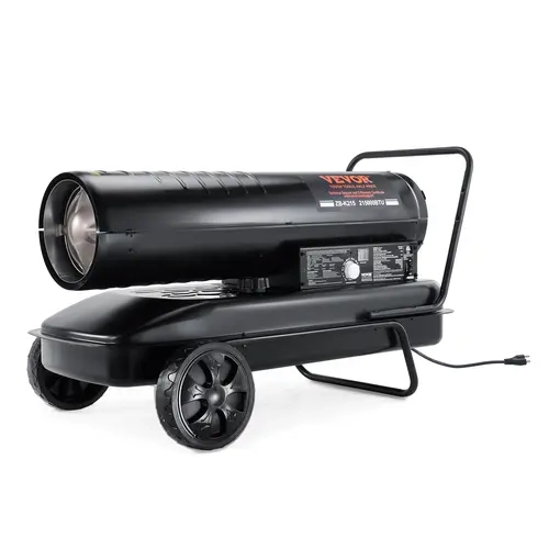 【toolupgrade】VEVOR Portable Dual Fuel Kerosene Forced Air Heater - 215000 BTU Max, 13.2 Gal Tank, Adjustable Thermostatic Control, 1260 m3 Coverage, Heavy-Duty, 7.5h Full Tank Runtime, 176°F Auto Shutoff, Fuel Gauge, for Workshops, Outdoor Heating