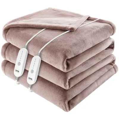 【fathersdaygift】VEVOR Heated Blanket Electric Throw 100" x 90" King SizeSoft Flannel Heating Blanket with 10 Hours Timer Auto-off & 5 Heating LevelsDual ControlMachine WashableETL & FCC Certification (Beige)
