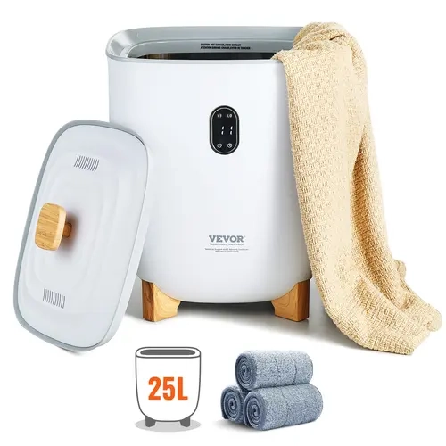VEVOR 25L Household Towel Warmer Canister for Large Families, 2 Heat Modes, 20/40/60/90 Min Auto Shut Off, Bottom Heating Columns, LED Screen, Even Heat, V0 Flame-Safe, Customizable Fragrance, Safe and Warm for Bathroom, Spa