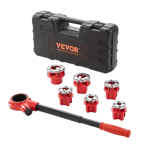 VEVOR Manual Ratchet Pipe Threader Kit, Construction Tools with 6 NPT Dies, 9SiCr Teeth Grip, Reverse Button, Ergonomic Long Handle, 13.2 lbs Storage Case for Cast Iron, Aluminum/Copper, Galvanized Pipes