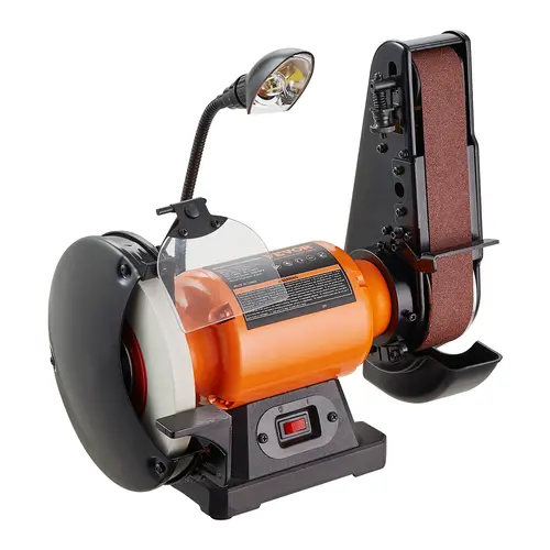 VEVOR 8-Inch Bench Grinder & 2x28-Inch Belt Sander Combo - 2.5A Steady Power Induction Motor, 3600 RPM, 60-Grit Sandpaper, Steady Non-Slip Pad, Protective Shield, LED Lights, Dust-Vac Port, 28" Wide Sanding, Metals/Wood Work, Blade/Axe Sharpening
