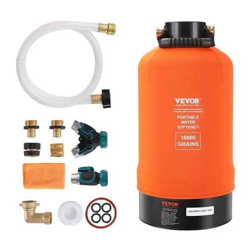 【toolupgrade】VEVOR Portable Water Softener & Water Purifier - 16,000 Grain Cap., 3/4-Inch Large Flow Inlet & Outlet Hose Connections, 42-Inch Hose, 52oz, 150 PSI, Food-Grade Resin, Heavy Metal Capture, High Adsorption, for Camping RVs/Trailers