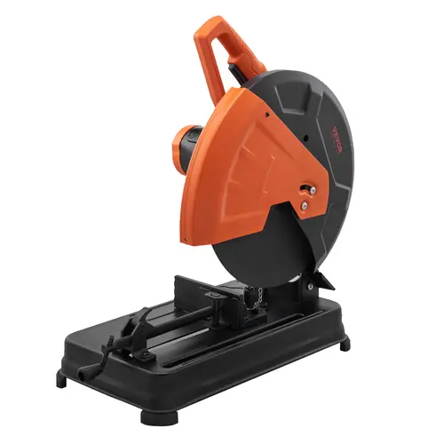VEVOR Toolless Abrasive Cutter, 14in Blade Diameter, 80-tooth Smooth Cut Blade, 2300W 3600RPM Electric Power Tool, 0-45° Adjustable Angle Miter Function, Spark Guard, 2-button Soft Start, Rebar & Iron Ready Metal Cutter for Construction Sites