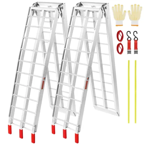 VEVOR 2-Pack Aluminum Alloy Folding Loading Ramps, 1500 lbs Capacity per Pair, 9-Grid Stability, 9Grid Even Weight Distribution, 89"L x 12"W, 44.5" Compact Fold, Load Straps, Rubber Grip Footing, Smooth Surface, Fits Pickup Truck Beds, ATVs/UTVs