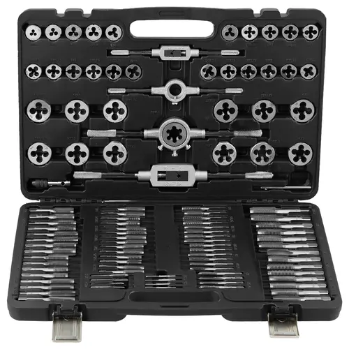【BackToSchool】VEVOR 110-Piece Metric Tap and Die Full Kit, Bearing Steel Construction & Mechanic Tools with 2 Pcs Die Wrench, 35 Pcs Cuts, M2-M18 Coverage, Shockproof Storage Case, Tapered Start Ease for Thread Repair, Construction Tools