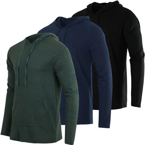3 Pack: Men's Cotton Lightweight Casual Pullover Drawstring Hoodie With Pocket (Available In Big & Tall)