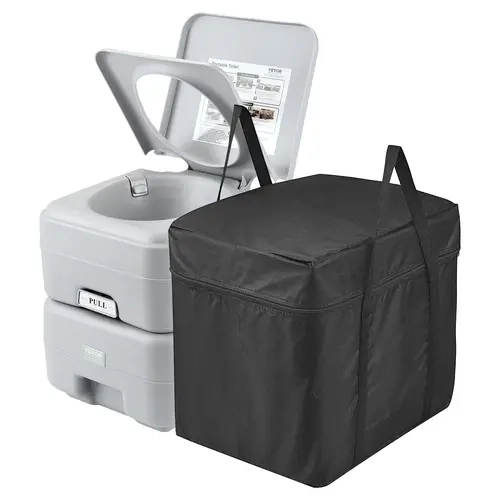 VEVOR Portable Camping Toilet with Plastic Tank & Carry Bag, 5.3 Gal Waste & 3.2 Gal Flush Tanks, Push-Button Pressurized Flush, Leak-Proof Odourless, Removable & Washable, Straight Outlet, for Family Adventures, Camping Accessories