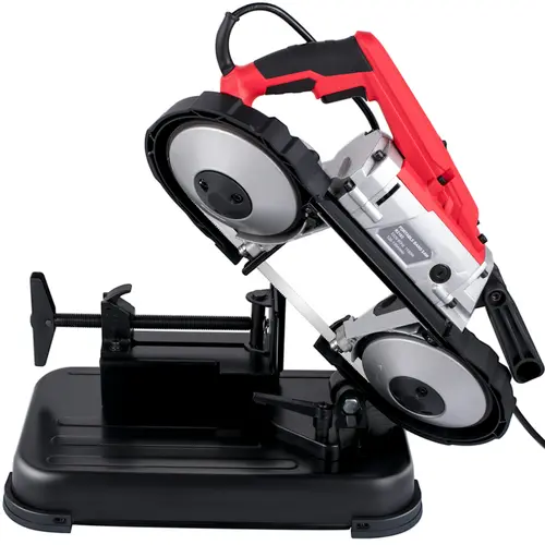 VEVOR Portable Band Saw Power Tool, 110V Power Pure Copper Motor (10A), 5 Inch Cutting Capacity, 4.7in Deep Square Cut, 137.8-472.4ft/min Variable Speed, No Sparks and Burrs, Removable Alloy Steel Base, Composite Cable, Soft Grip Handheld for Metal, Wood