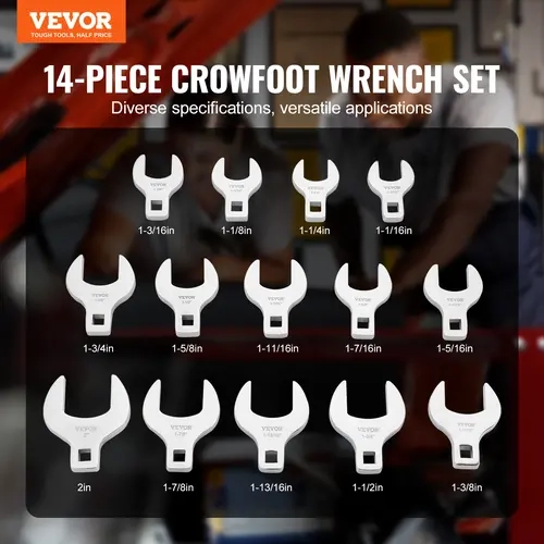 VEVOR 14-Piece 1/2" Square Drive SAE Combination Wrench Set, 1-1/16"-2" Sizes, 40CR No Slip Hardware, Laser Etched Sizing, Wrench Extension Fit, Chrome-Plated Mirror Finish, Storage Tray, for Mechanics & Repairs, Multi-Size Ratchet Spanners