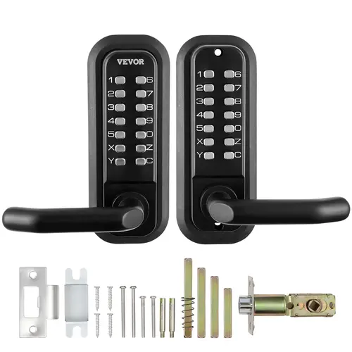 VEVOR Mechanical Keyless Entry Door Locks, 14-Digit Double-Sided Embedded Keypad, 6.2x2.5in Waterproof Zinc Alloy, Adjustable Handles, Left/Right Push-Pull, Auto-Lock, Iron/Aluminum Compatible, All-Seasons Durability, Easy to Install for Yard Garden Gates