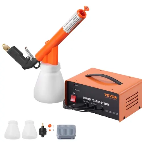 VEVOR 50KV Electrostatic Powder Coating System Kit with Foot Switch, Button Switch, Spray Gun, Nozzles, Powder Cups, Carrying Grip - Metallic Surface Use for Pipes, Uniform Coat, Pro Look Home DIY/Commercial Production