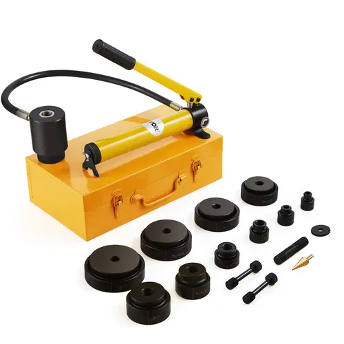 VEVOR 15-Ton Model Hydraulic Knockout Punch Press Kit, 15t Strong Pressure Heavy Duty Tool Kit Set, 1/2"-4" Conduit Hole Cutter, Fast Punching, Anti-Slip Grip, 10-Piece KO Tools for Metal Sheets, DIY Users