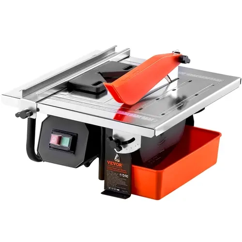 【toolupgrade】VEVOR Wet Tile Cutting Tool, 7-inches 65Mn Steel Blade, 3500 RPM Induction Motor, Dust-Free Cutter with Water Reservoir, Rust-Resist Worktop, 0-45 Degrees Miter Angle, 31mm (1.22 Inches) Cutting Capacity, for Tiles/Stones, DIY Enthusiasts