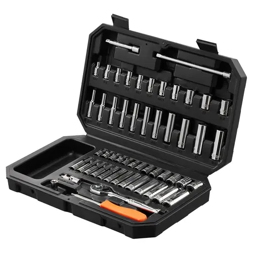 【toolupgrade】VEVOR 54-Piece Heavy Duty Wrench Set, 1/4 Inch Drive Ratcheting Wrench with 6-Point Openings, SAE (5/32-9/16 in) & Metric (4-14 mm) Deep/Standard Sizes, Hexagonal & Socket Tools, Mechanic Tools for Car Care, Accessories & Storage Case
