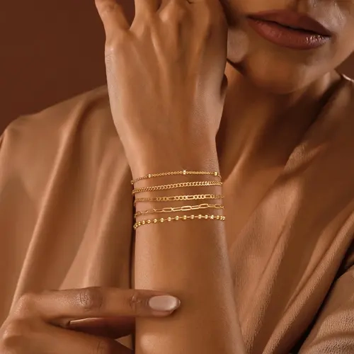 Pancert Women's 5-Piece Dainty Gold & Silver Tone Bracelet Stacks - Geometric Zircon Charms, Adjustable Trendy Stack Bangle, Gold Aesthetic Chain Jewelry, Accessories for Women, Everyday Sparkle, Ideal Birthday Gift