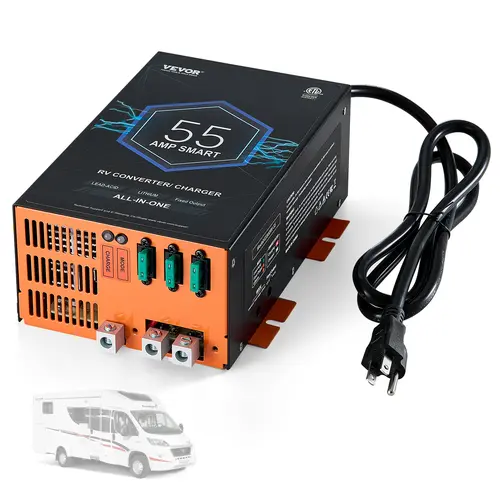 【toolupgrade】VEVOR 55A Metal Body RV Power Converter Battery Charger - 110V-120V AC Power Supply, 12V DC Output, 4-Stage Smart Charge, 13V to 16.5V Adjustable Range, Li/Lead Acid Mode, Advanced Protection Features, ETL Certified, Bluetooth Enabled