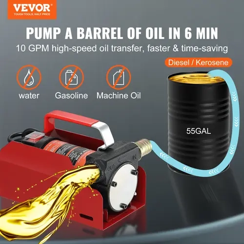 VEVOR 12V DC Cast Iron Fuel Transfer Pump Kit, Efficient & Reliable 10 GPM 3300 RPM Motor, 13 ft Hose with Hands-Free Automatic Shut-Off Nozzle, Portable Self-Priming Extractor (43s), Metal Mesh Filter for Oil Barrels 43s Tractor Fill