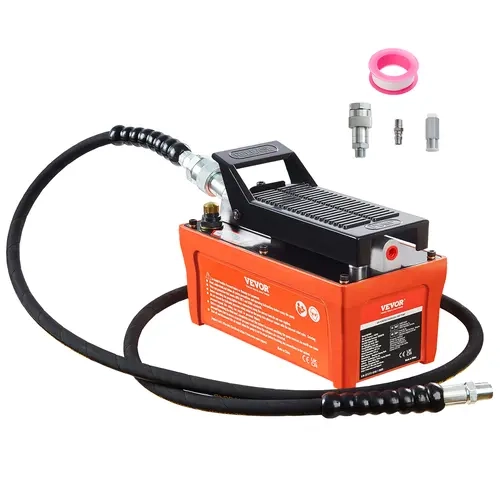 【toolupgrade】VEVOR Air Hydraulic Pump, 10,000 PSI 1/2 Gal Reservoir, NPT 3/8" Oil Outlet, NPT 1/4" Inlet, 6.6 ft Pipe, Foot Actuated Hydraulic Pump Air Treadle for Auto Body Frame Machines and Pulling Post, Orange, Industrial, Aviation-Grade Aluminum