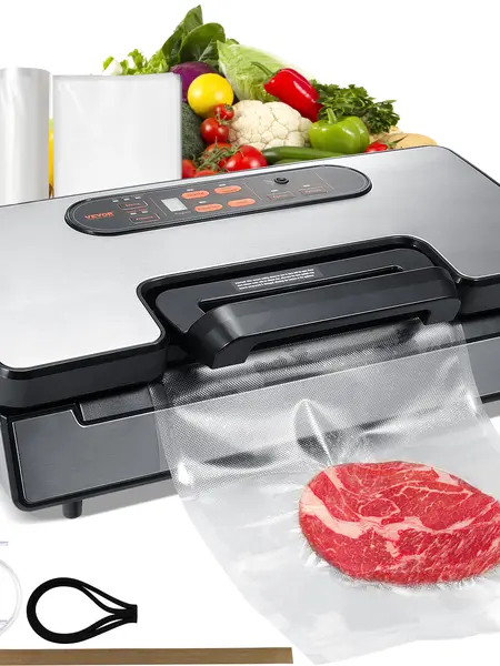 VEVOR Durable Vacuum Sealer Machine, 90Kpa 130W Powerful Dual Pump, Dual Sealing System, Handles Dry & Wet Foods, Automatic/Manual Food Sealing, Built-in Cutter, External Hose, Moisture Marinate, Household Kitchen Appliance (Interface: None)